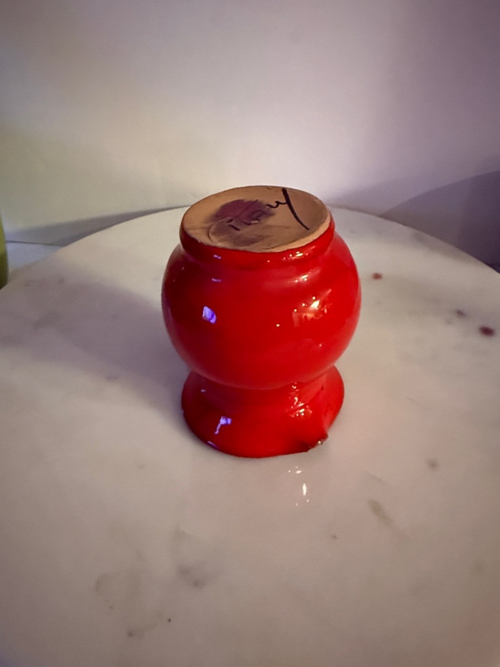 Glossy Red Ceramic Pitcher with Signed Base Italy is written on bottom - Picture 4 of 17